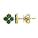14k Yellow Gold Emerald Clover Stud Earrings