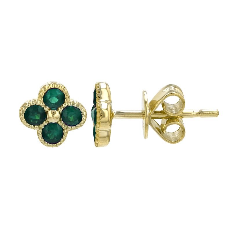 14k Yellow Gold Emerald Clover Stud Earrings