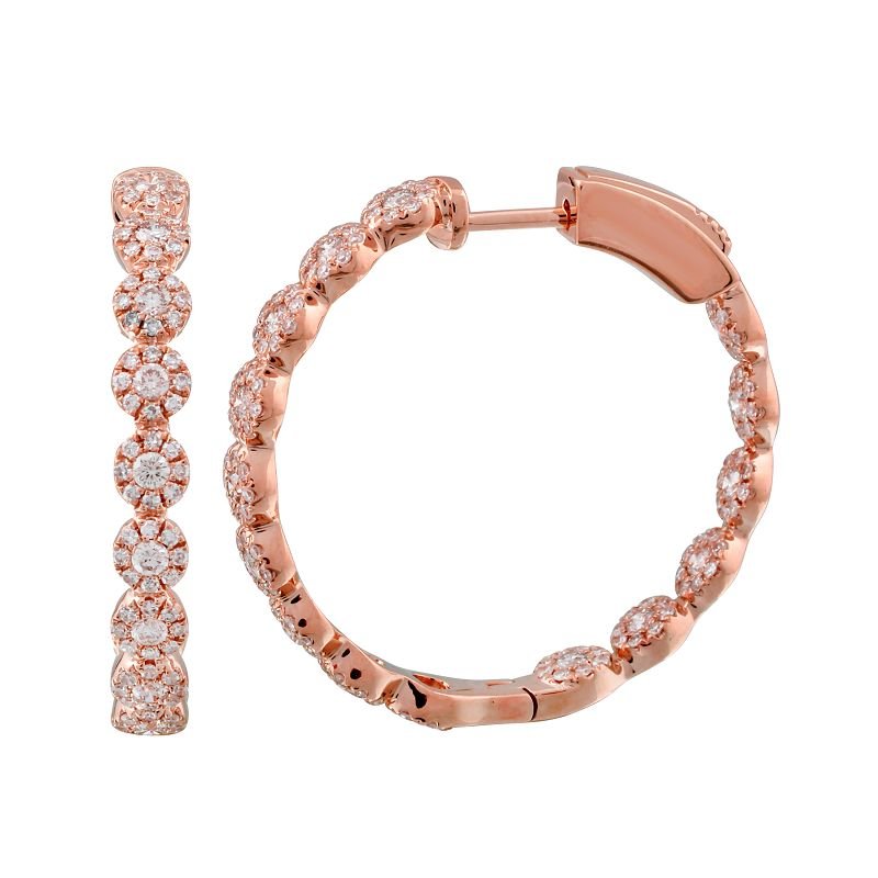 14k Rose Gold Diamond In & Out Hoop Earrings