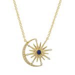 14k Yellow Gold Moon & Star Sapphire Necklace