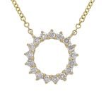 14k Yellow Gold Open Circle Diamond Necklace / 3prongs Set