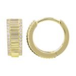 14k Yellow Gold Diamond Border Wide Lines / Fluted Diamond Huggie Earrings
