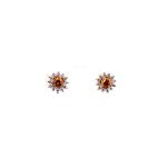14K White Orange Diamond sun flower Halo-Style Earrings