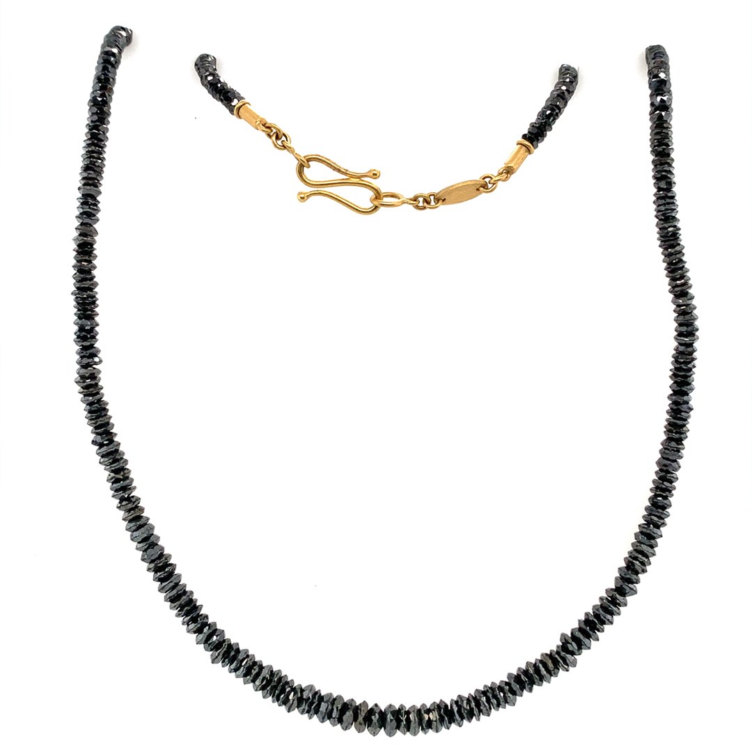 22K Gold Graduated Black Diamonds Beads Necklace