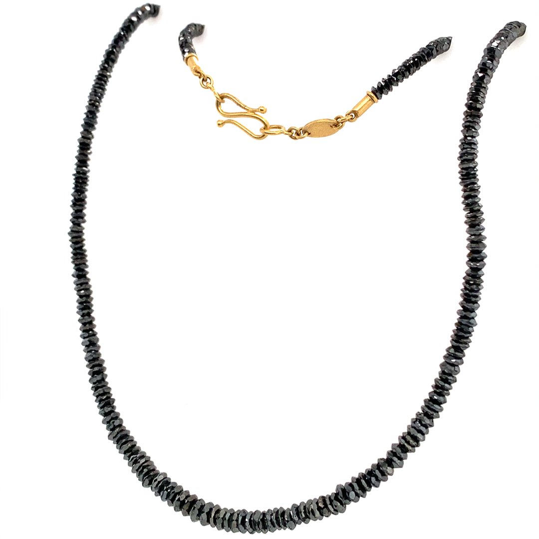 22K Gold Graduated Black Diamonds Beads Necklace