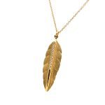 14K Yellow Gold Feather Diamond Necklace