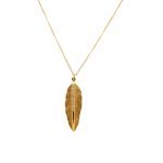 14K Yellow Gold Feather Diamond Necklace