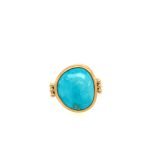 22K Gold Wrapped Free Form Turquoise 18KY 3 Lines Ring