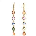 22K Gold Wrapped Multi Colored Sapphire Drop Earrings