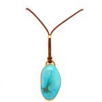 22k Gold Frame Silver Back On Brown Leather Necklace