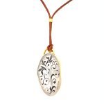 22k Gold Frame Silver Back On Brown Leather Necklace