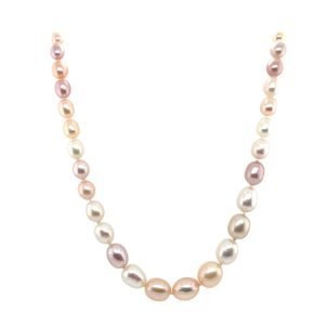 Elegant multi-colored freshwater pearl necklace featuring a blend of pink, cream, and white pearls, perfect for adding a touch of sophistication to any outfit.