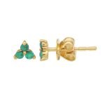 14k Yellow Gold Trio Emerald Stud Earrings