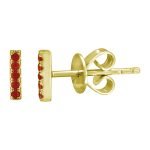 14k Yellow Gold Ruby Bar Stud Earrings