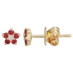 14k Yellow Gold Flower Ruby Stud Earrings