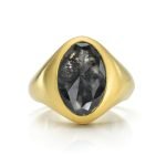 22K Gold Oval Rose Cut Salt And Pepper Diamonds Ring