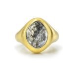 22K Yellow Gold Free Form Salt & Pepper Diamond Slice Unisex Ring