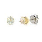 18KY Gold 3 Prongs Moonstone Pave Diamond Stud Earrings