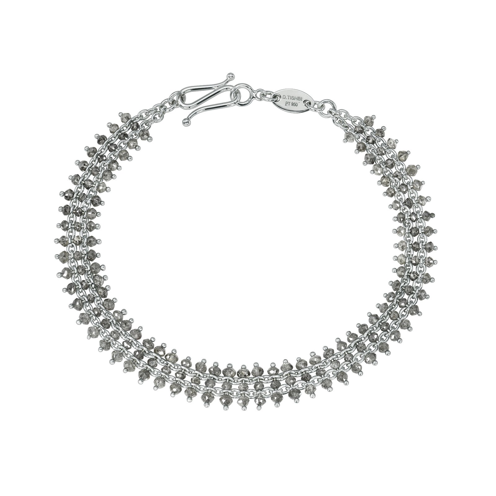 PT 950 – 3 Rows Braided Gray Diamonds Beads Bracelet