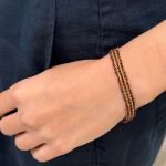 22K Gold 3 Row Braided Ruby & Black Diamond Beads Bracelet