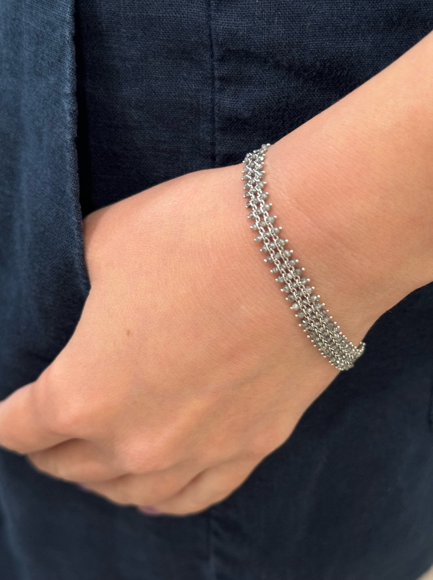 PT 950 – 3 Rows Braided Gray Diamonds Beads Bracelet