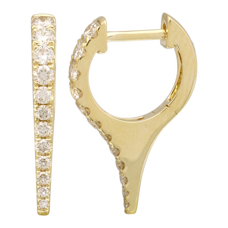 14k Yellow Gold Diamond Spike Huggie Earrings / Small