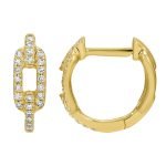 14k Yellow Gold Link Diamond Huggie Earrings