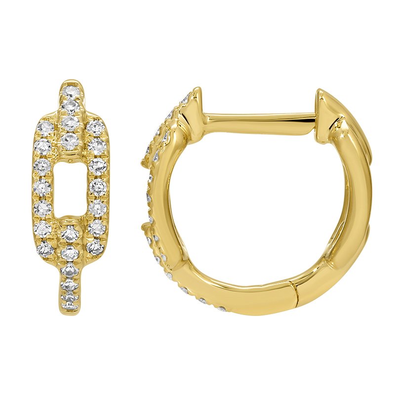 14k Yellow Gold Link Diamond Huggie Earrings