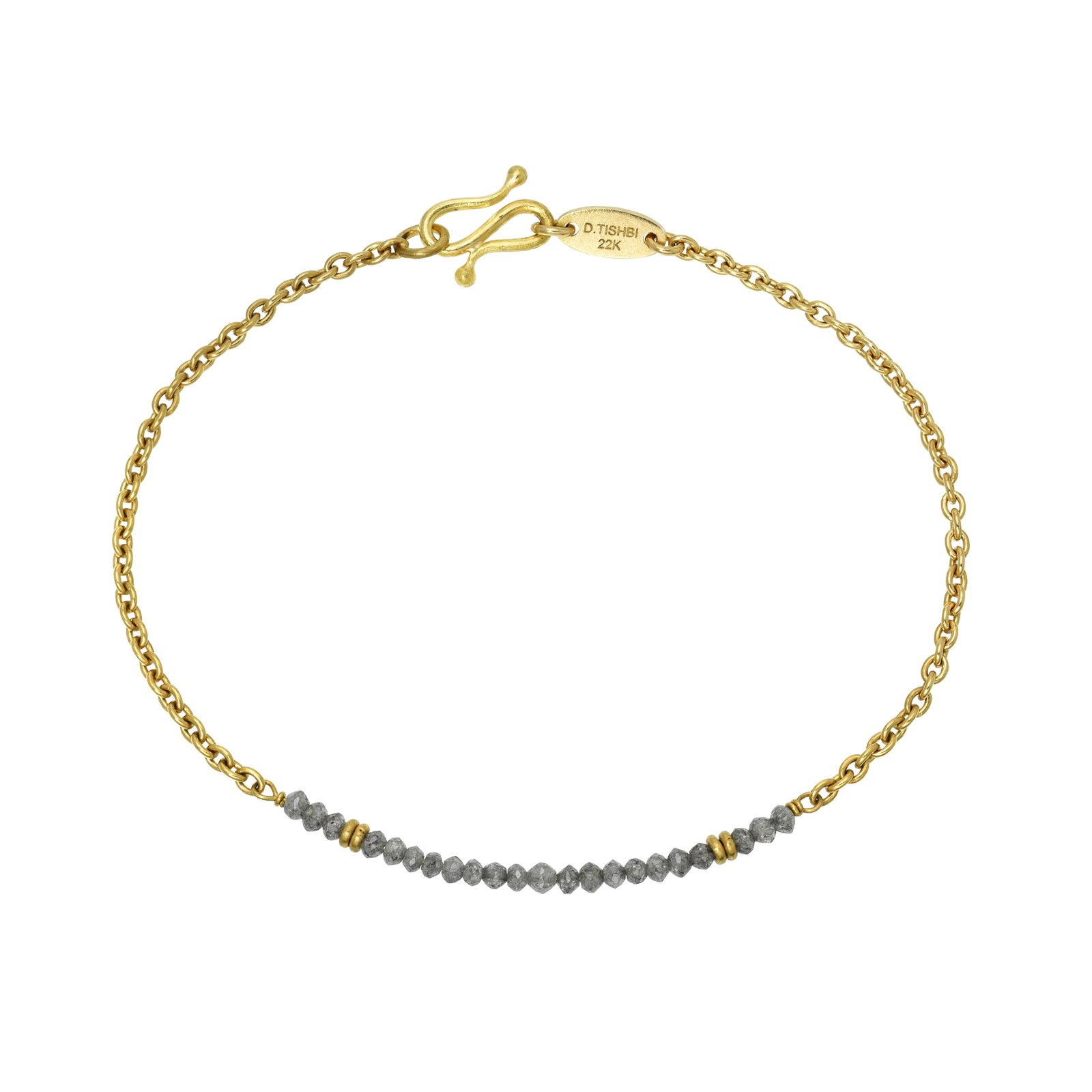 22KY Handmade Chain Gray Diamonds Bead Bracelet