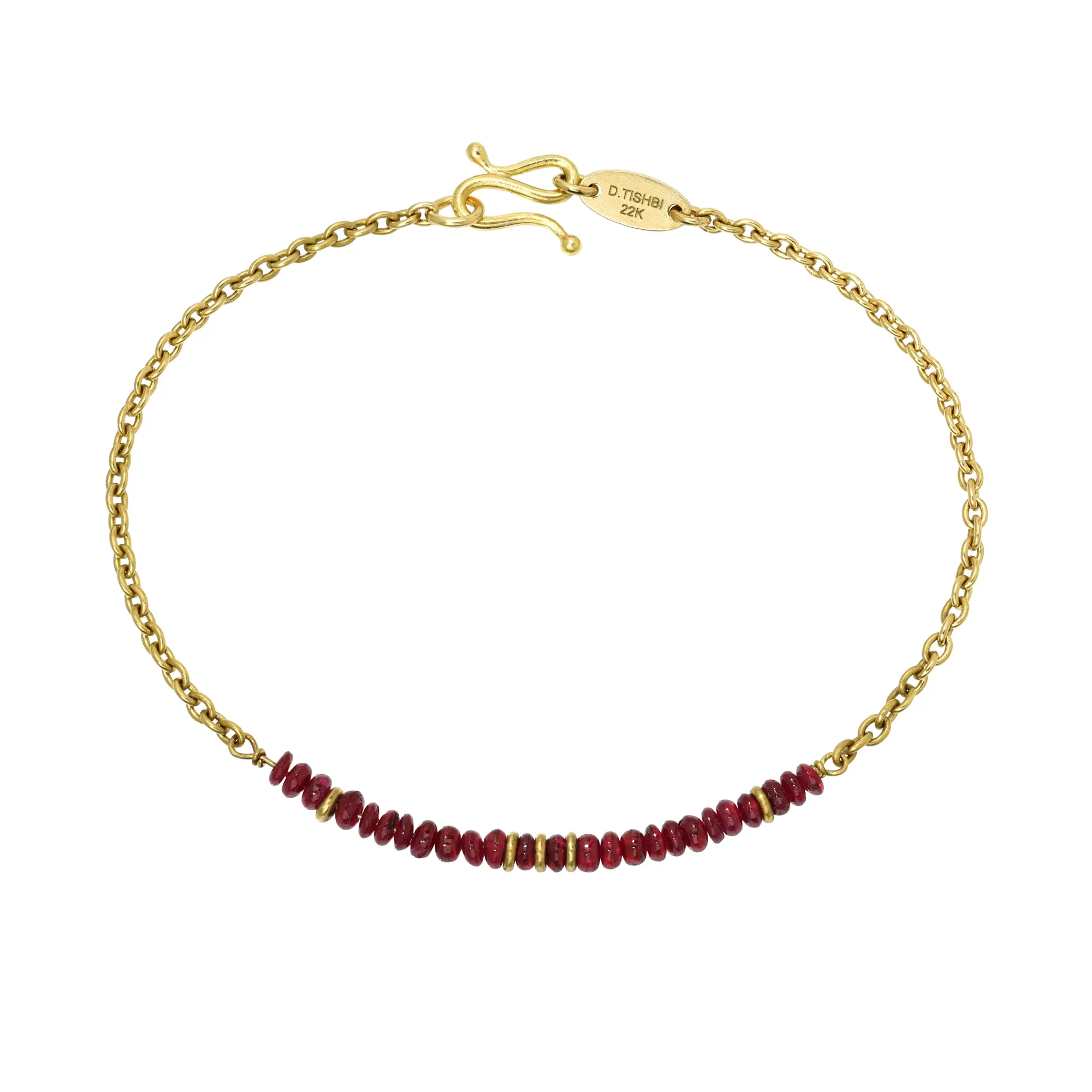 22KY Handmade Chain Ruby Bead Bracelet