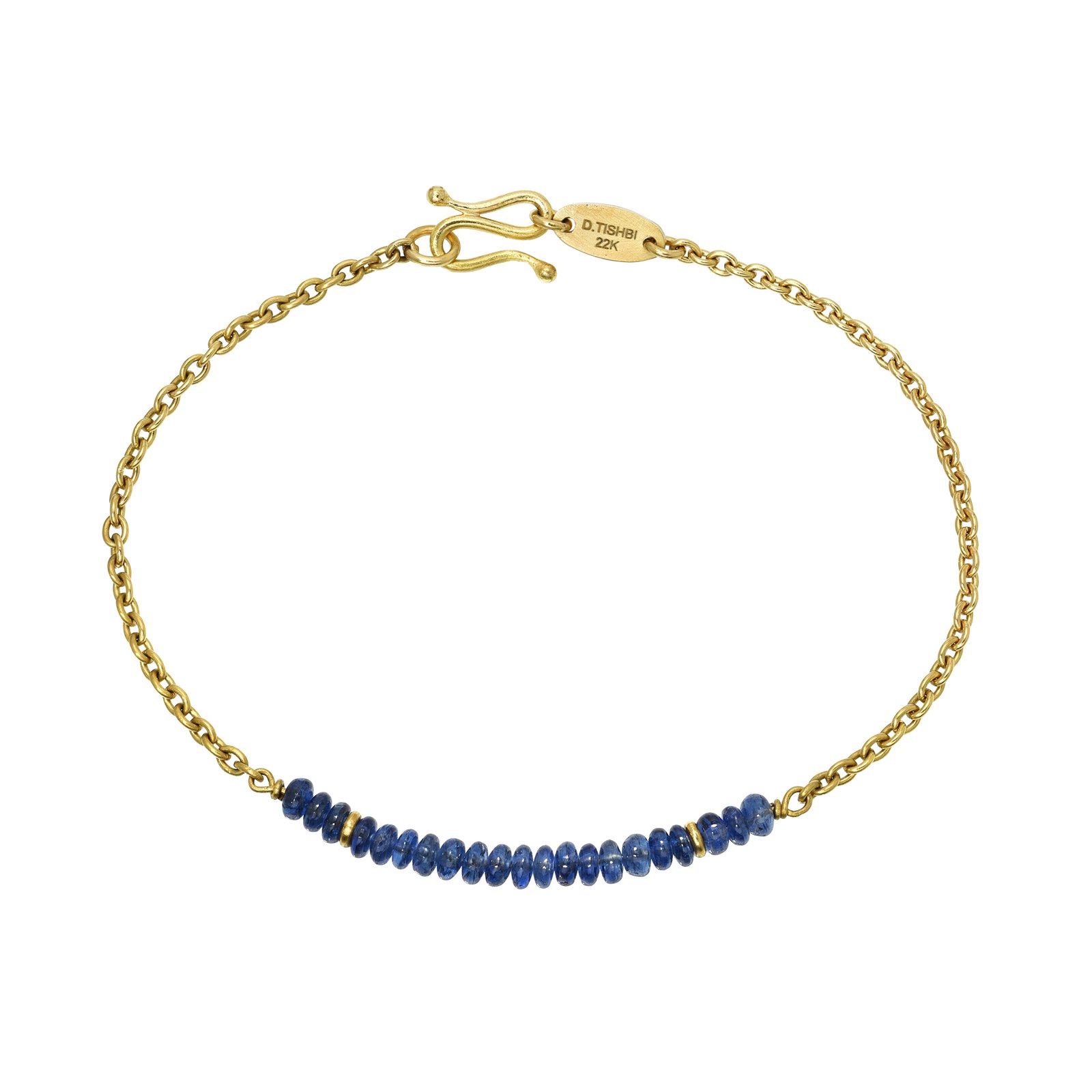 22KY Handmade Chain Blue Sapphire Bead Bracelet