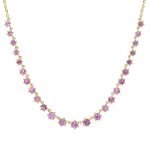 14KY Gold Six Prong Pink Sap Line Necklace