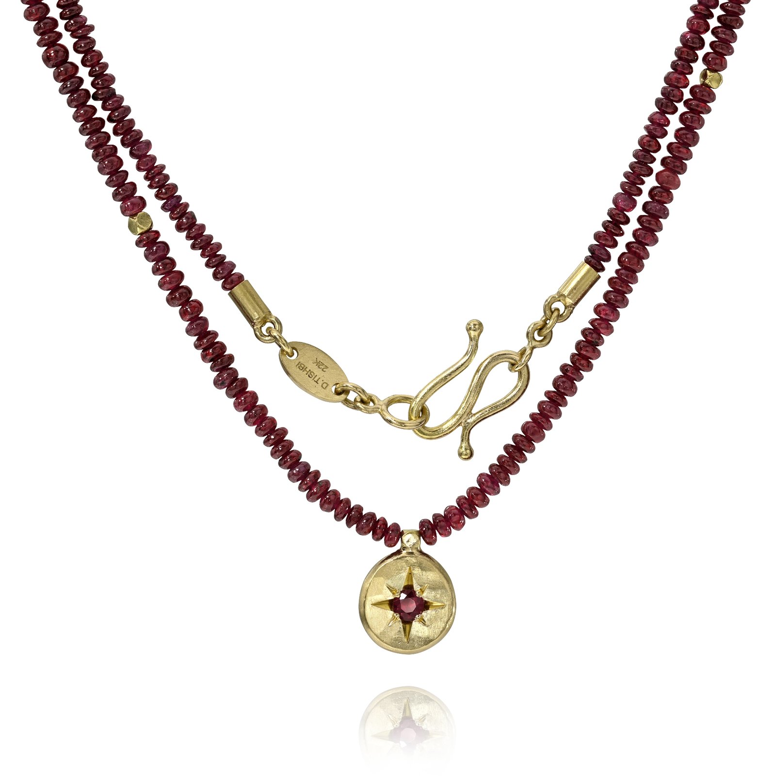 22K Gold Star setting Ruby Charm On Ruby Beads Necklace